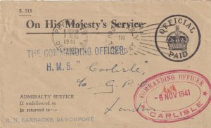 1941  GB…. .HMS CARLISLE on ESCORT & ANTI-AIRCRFT DUTIES..