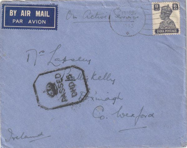 1943 INDIA - IRELAND..CENSORED in EGYPT..