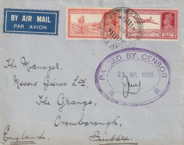 1939 INDIA - GB..CENSORED from NAVY OFFICE