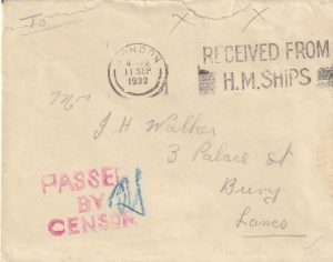1939  GREAT BRITAIN…NAVAL CENSORSHIP..