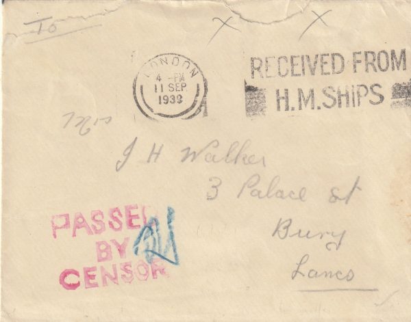 1939  GREAT BRITAIN…NAVAL CENSORSHIP..