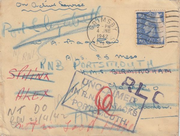 1942 GB…to HMS BIRMINGHAM CAN'T FIND & RETURNED..