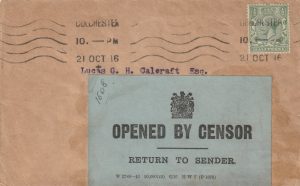1916 GREAT BRITAIN…1916 RTS & CENSORS SLIP