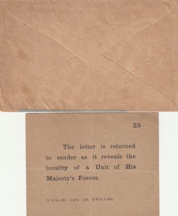 1916 GREAT BRITAIN…1916 RTS & CENSORS SLIP [23042] - Image 2