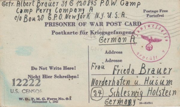 1944 USA - GERMANY…1944 POW POST CARD..
