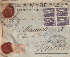 1916  PORTUGAL - FRANCE…WW1 REGISTERED
