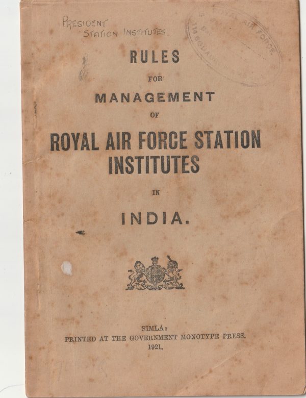 1921 INDIA..RAF STATIONS in INDIA..1921 RULES BOOKLET..