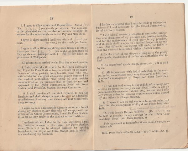 1921 INDIA..RAF STATIONS in INDIA..1921 RULES BOOKLET.. [23067] - Image 2