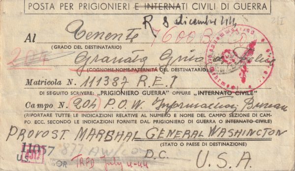 1944  ITALY (TRIESTE) - USA…POW INFORMATION BUREAU..