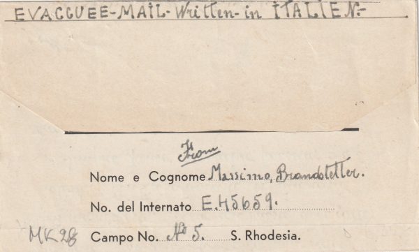 1945  RHODESIA - ITALY…No 5  INTERNMENT CAMP, RHODESIA.. [23085] - Image 2