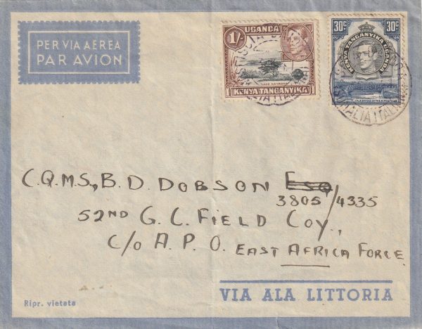1941 ITALIAN SOMALILAND - BRITISH OCCUP..CAPTURED STATIONARY & CANCEL..