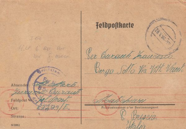 1944 GERMANY - ITALY..FELDPOST to ITALIAN GRENADIER UNIT..