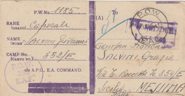 19EAST AFRICA (KENYA) - ITALY...WW2 DECAPITATED CAPURED ITALIAN STATIONARY USED FOR POW MAIL..