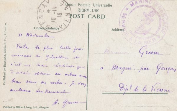 1916 GIBRALTAR - FRANCE…FRENCH NAVY FORCES..