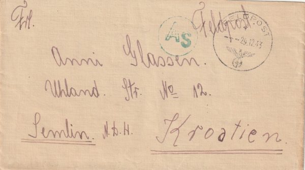 1943 CROATIA…WAFFEN SS FELSPOST CENSORED..