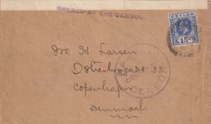 1918 CEYLON - DENMARK..WW1 CENSORED..