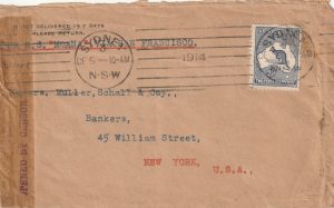 1914 AUSTRALIA - USA..WW1 CENSORSHIP..