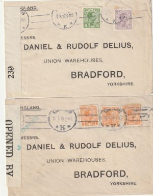 1917 & 1919 DENMARK - GB…WW1 CENSORED MAIL..