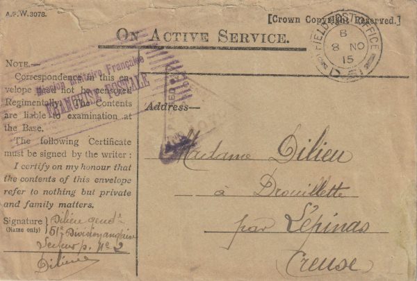 1915 FRANCE..HONOUR ENVELOPE 51st HIGHLAND DIVISION..