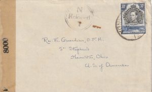 1943 UGANDA - USA..DOUBLE CENSORED from LUGAZI..
