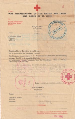 1942 GB - SARK(CHANNEL ISLANDS)..RED X MESSAGE FORM..
