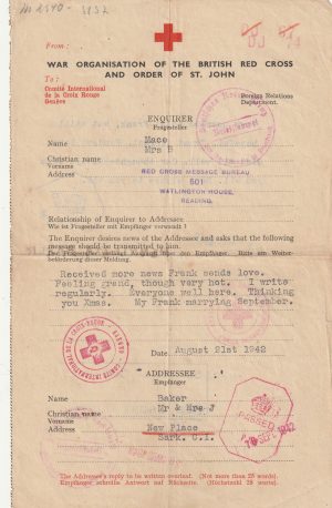1942 GB - SARK(CHANNEL ISLANDS)..RED X MESSAGE FORM..