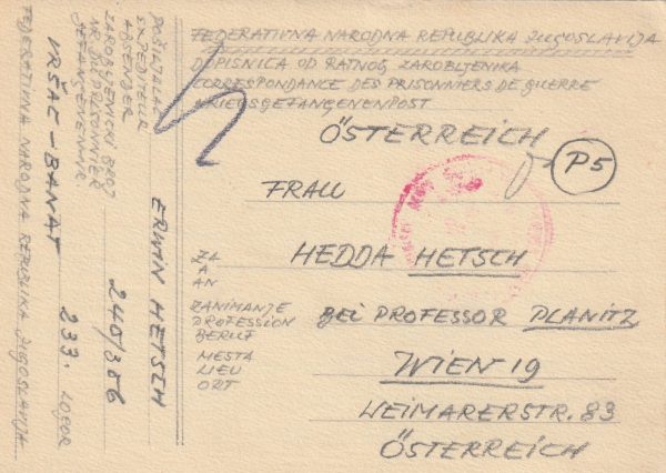 1947 YUGOSLAVIA - AUSTRIA..POW MAIL..