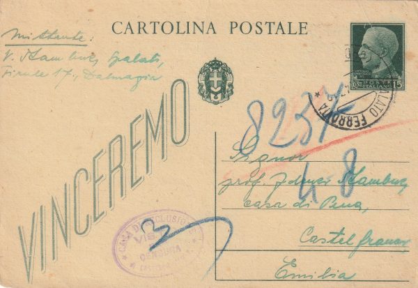 1943 ITALY…OCCUPATION OF DALMATIA  to POW..