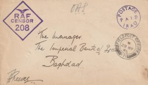 1945 IRAQ….POSTAGE PAID & R.A.F. CENSORED..
