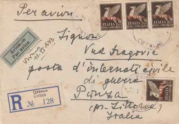 1943 MONTENEGRO - ITALY..REGISTERED AIRMAIL..CIVIL INTERNEE..