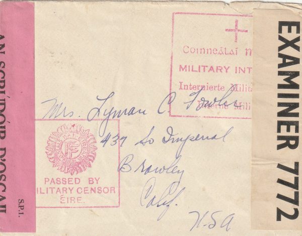 1942-45  IRELAND - USA...WW2 DOUBLE CENSORED INTERNMENT MAIL..