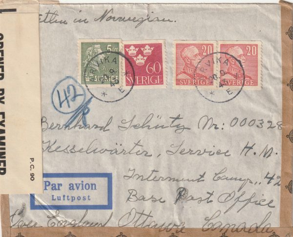 1943 SWEDEN - CANADA…NORWEGIAN ? INTERNED IN CAMP 42..