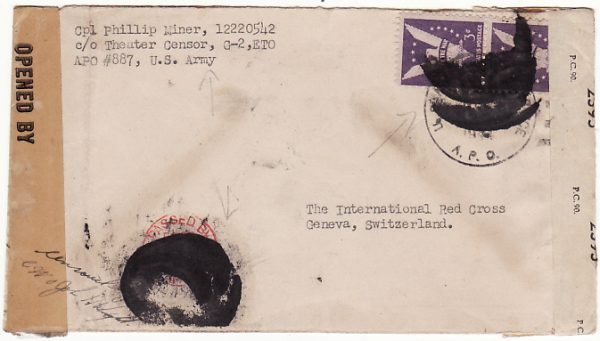 FRANCE-SWITZERLAND [WW2 US FORCES in PARIS to RED CROSS with INKED OUT CANCELS]