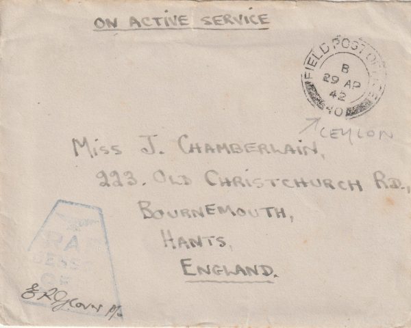 1942  CEYLON - GB…RAF CENSOR 955 (R10)..