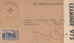 1942 CEYLON - SWITZERLAND…WW2 RED CROSS POSTAL MESSAGE SCHEME…