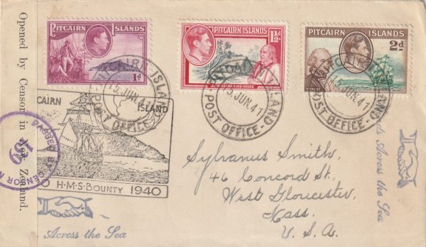 1941 PITCAIRN Is. - USA..HANDS ACROSS THE SEA & CENSORED..