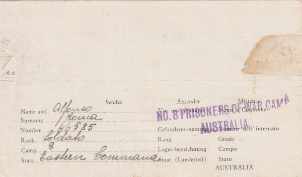 1944 AUSTRALIA - ITALY..WW2 POW MAIL.. [23242] - Image 2
