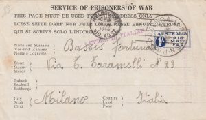 1946 AUSTRALIA - ITALY..WW2 POW MAIL..