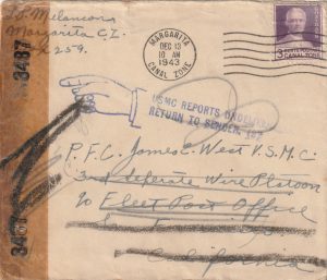 1943  CANAL ZONE (PANAMA) - USA…USMC RETURN..