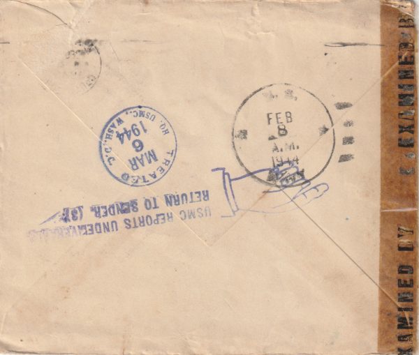 1943  CANAL ZONE (PANAMA) - USA…USMC RETURN.. [23247] - Image 2