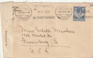 1940  NORTHERN RHODESIA - USA..WW2 CENSORED..