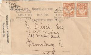 1941 NORTHERN RHODESIA - USA..WW2 CENSORED..