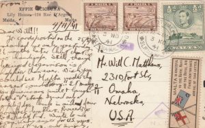 1941 MALTA - USA..MALTA IS GRATEFUL LABEL..