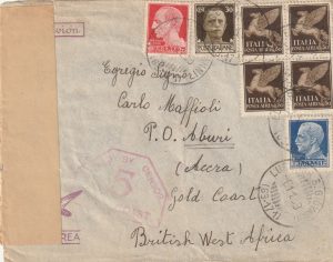 1939 ITALY - GOLD COAST…CENSORED ON ARRIVAL..