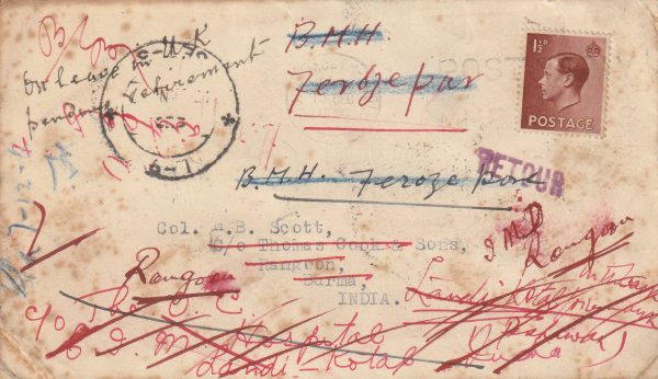 1936 GB - BURMA…MULTIPLE REDIRECTIONS..