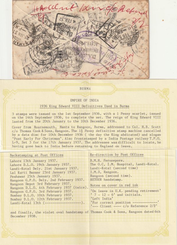 1936 GB - BURMA…MULTIPLE REDIRECTIONS.. [23266] - Image 2