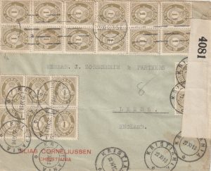 1918  NORWAY - GB..MULTIPLE 1ore on CENSORED ITEM..