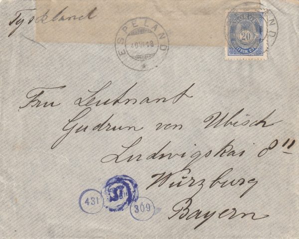 1918 NORWAY - GERMANY..WW1 WURZBUR CENSOR..