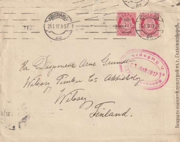 1917 NORWAY - FINLAND..WW1 CENSORSHIP..