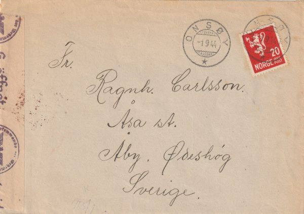 1944 NORWAY - SWEDEN..WW2 GERMAN OSLO CENSOR..